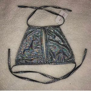 Silver and Black Holographic Keyhole Halter Top